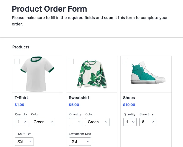 Modèle de formulaire de commande Jotform