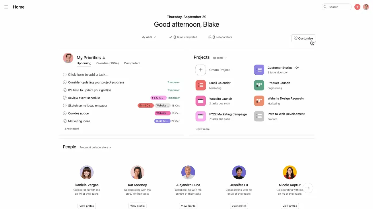 Recurso Objetivos do Asana