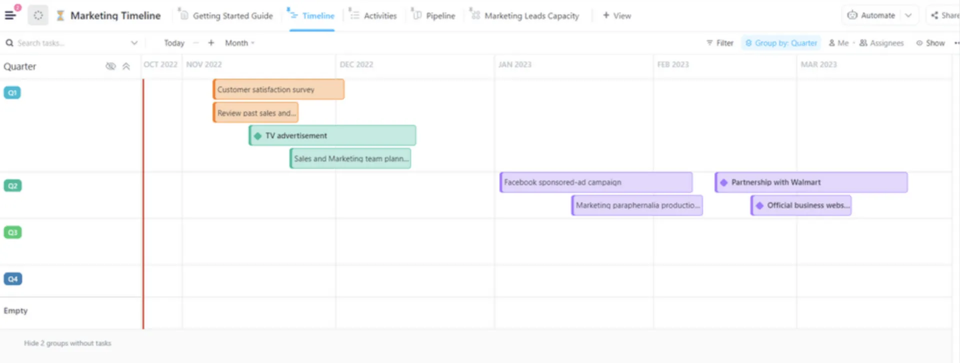 Descreva as tarefas do projeto e os principais marcos em um gráfico de Gantt no ClickUp