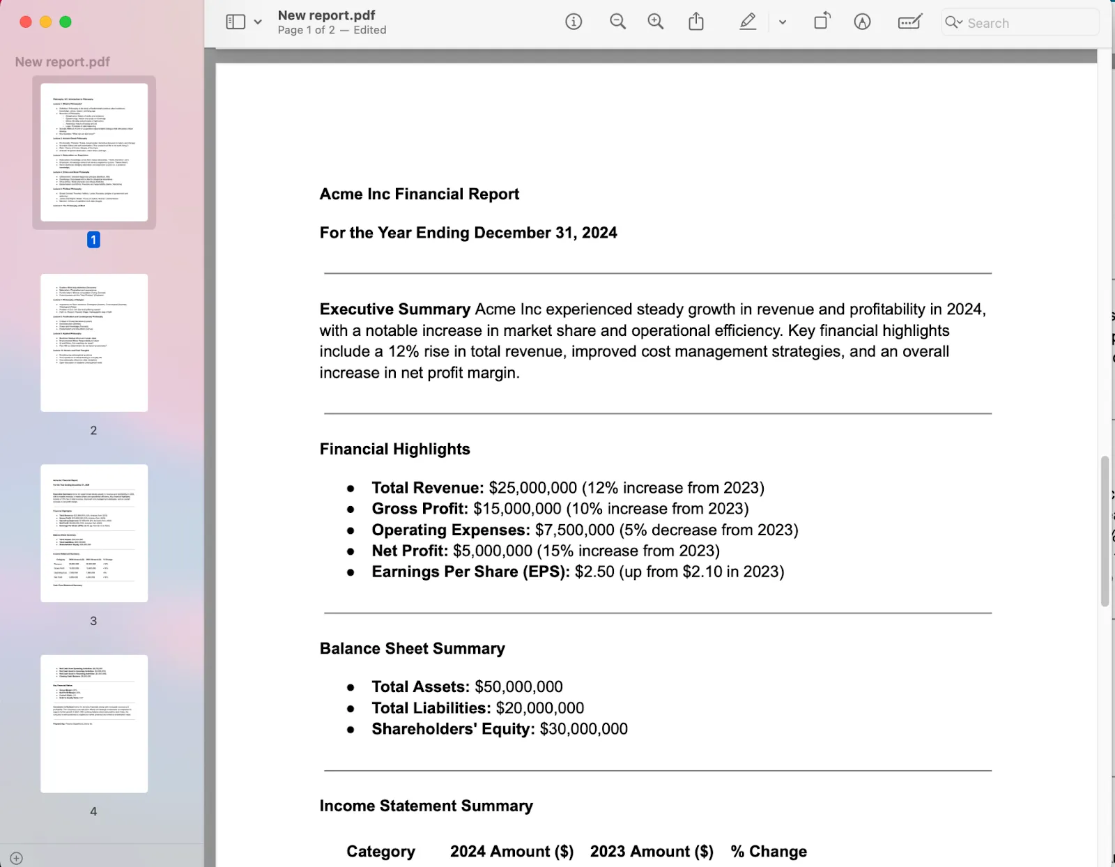 Comando + A scorciatoia per unire PDF