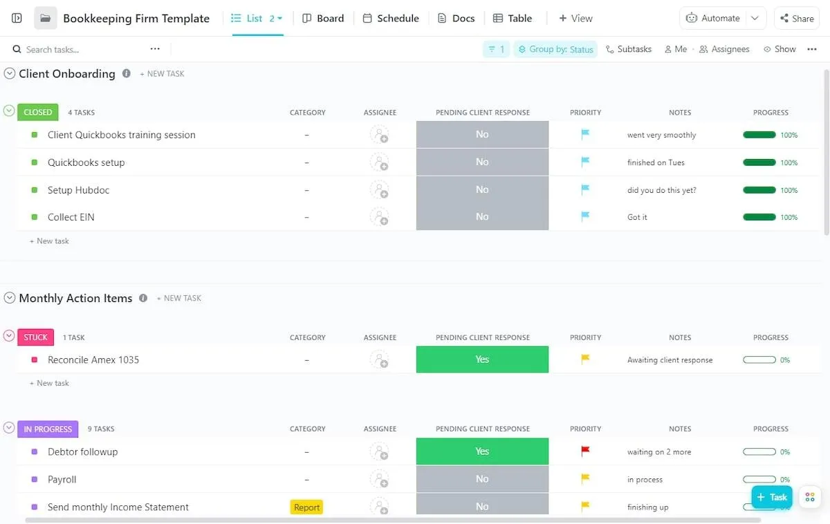 Modello di contabilità di base ClickUp