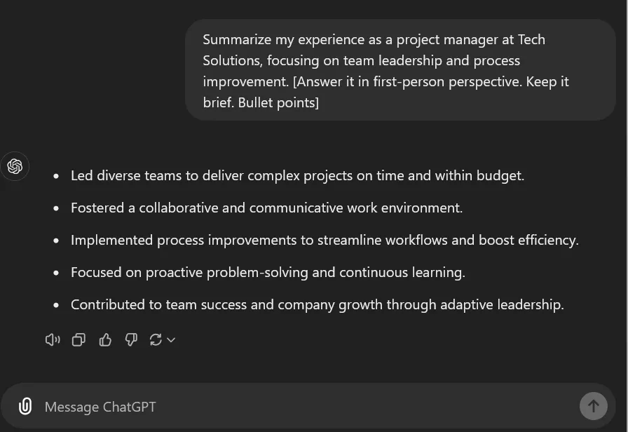 Samenvatting van werkervaring prompt: chatgpt cv prompts