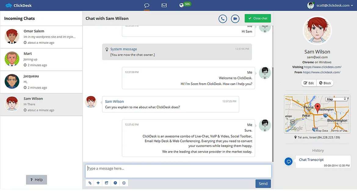 ClickDesk per chat live e supporto vocale