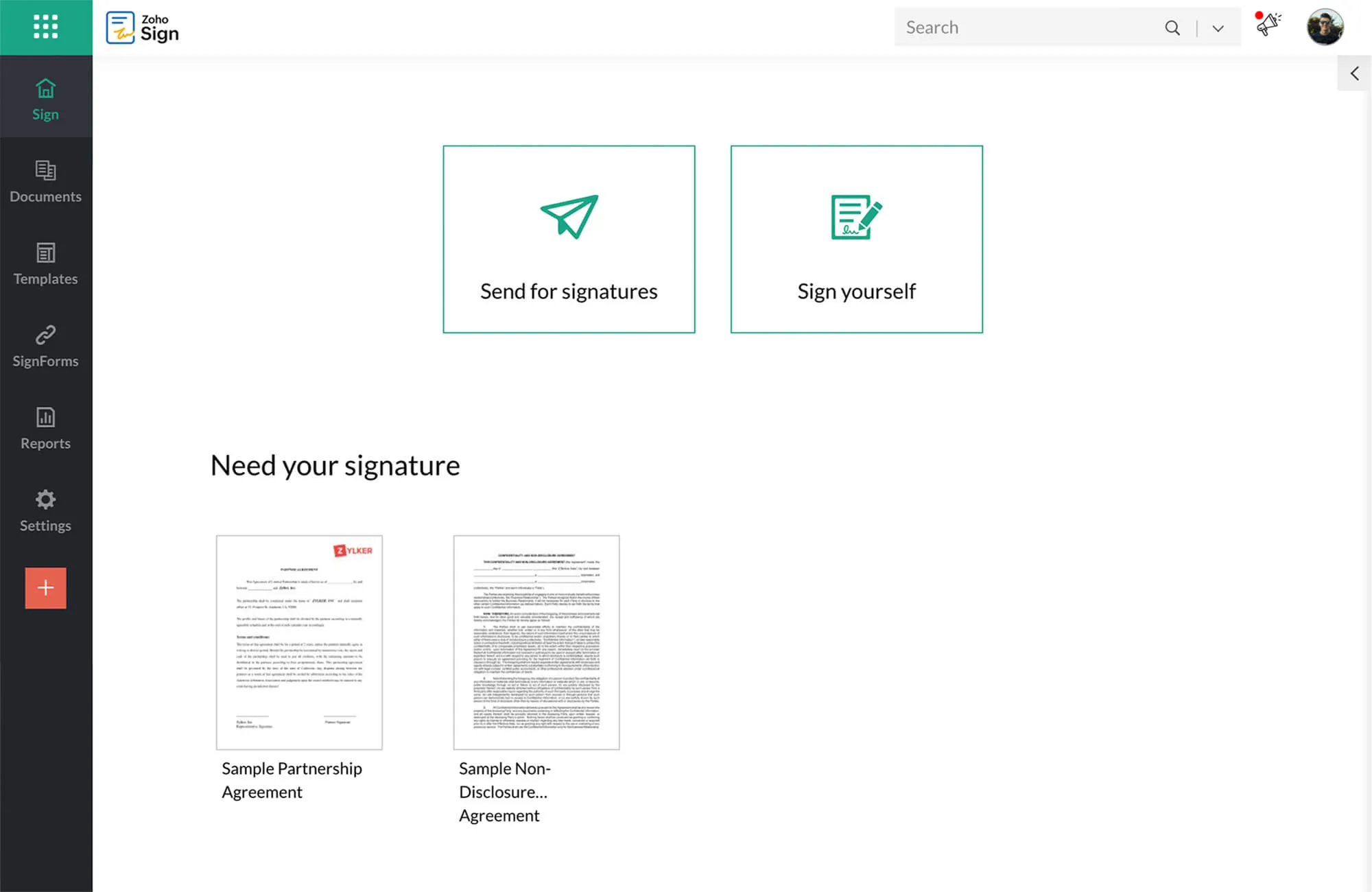 Screenshot dell'app Zoho Sign