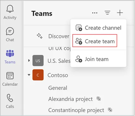 Criar uma nova equipe no Microsoft Teams