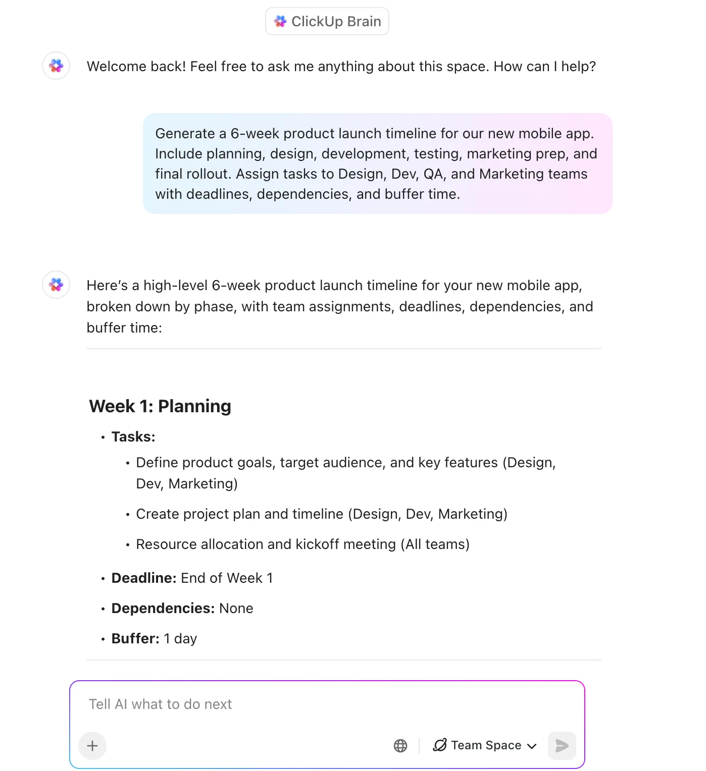 ClickUp Brain: เทมเพลตไทม์ไลน์ miro