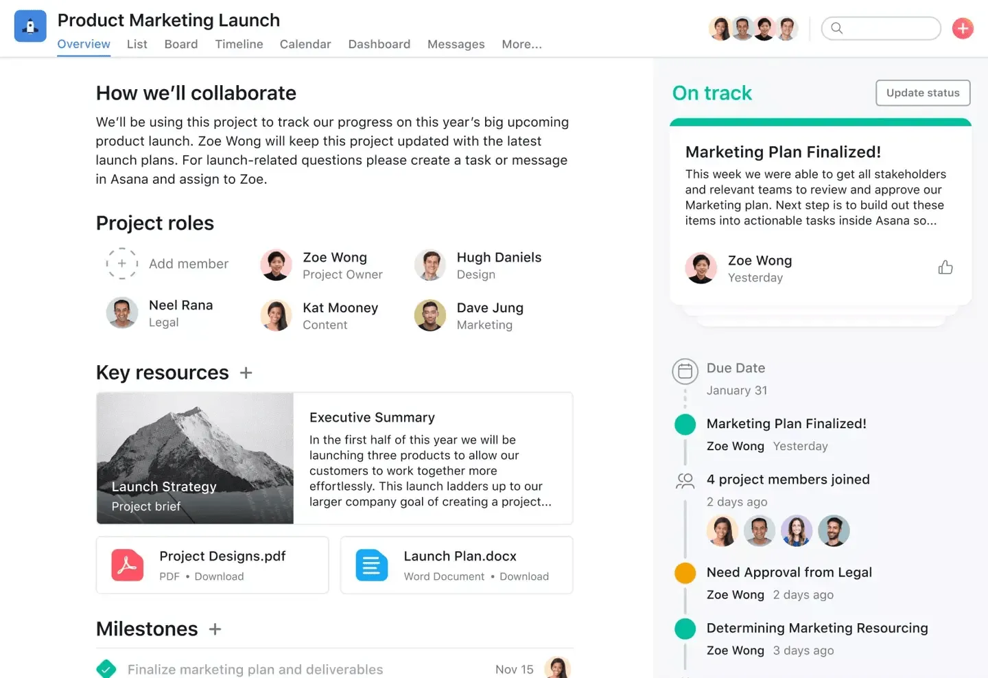 Modèles marketing Asana : modèle de plan de projet marketing