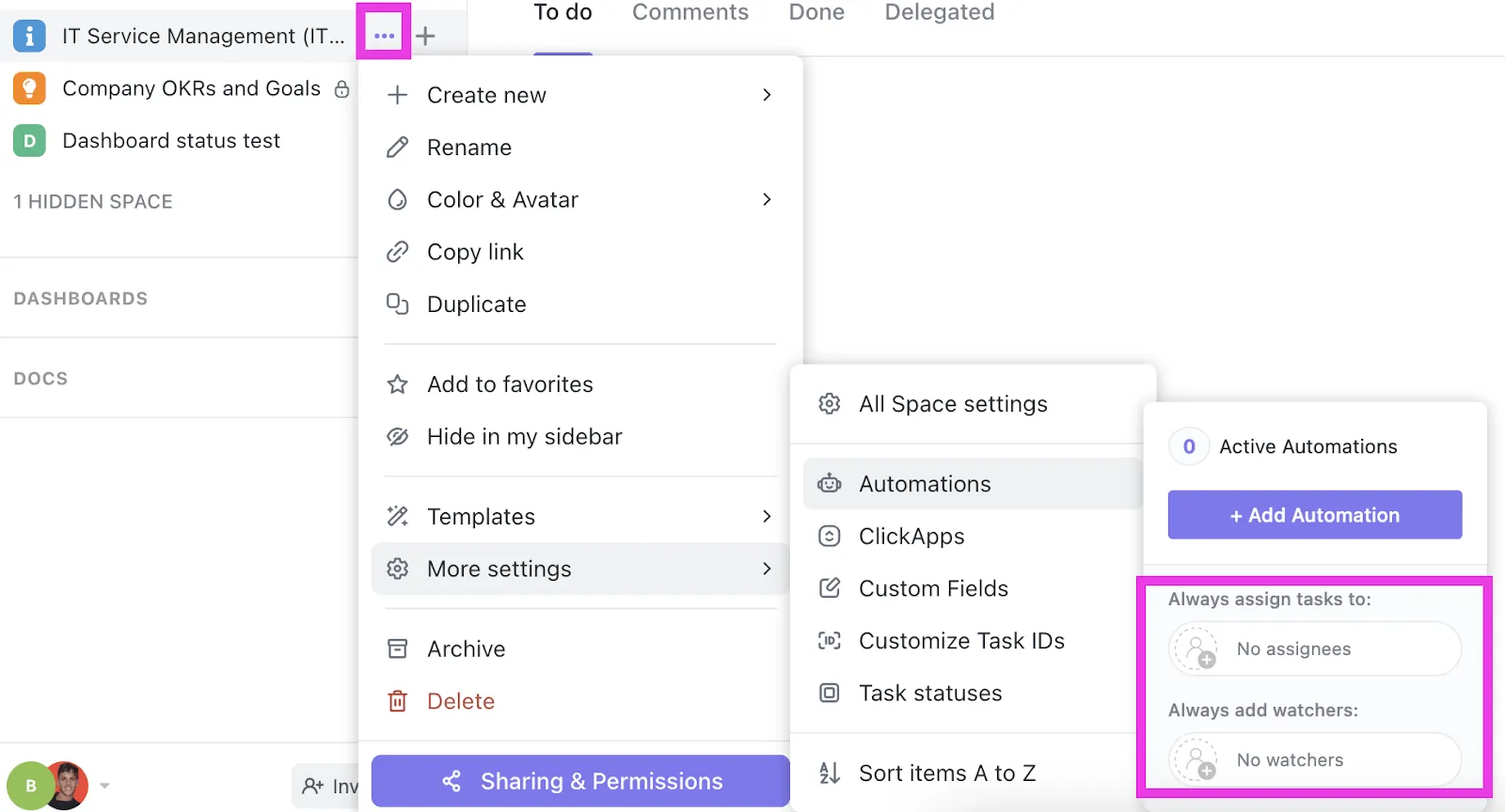 Crea attività di automazione in ClickUp