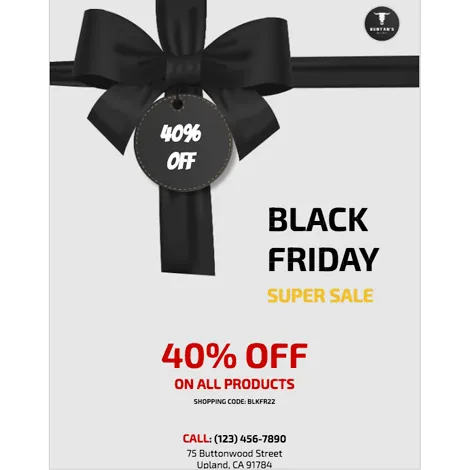 Modello di volantino per i saldi del Black Friday con nastro nero