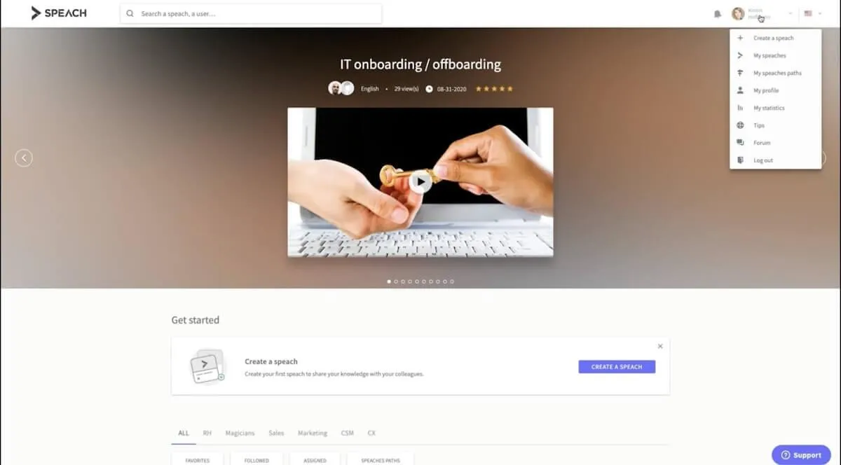 Software de manual do usuário: passando o mouse sobre um perfil no Speach