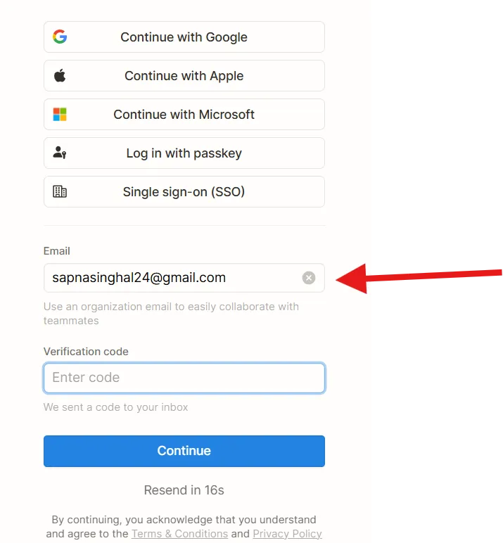 Accedi con l'email: accesso a Notion