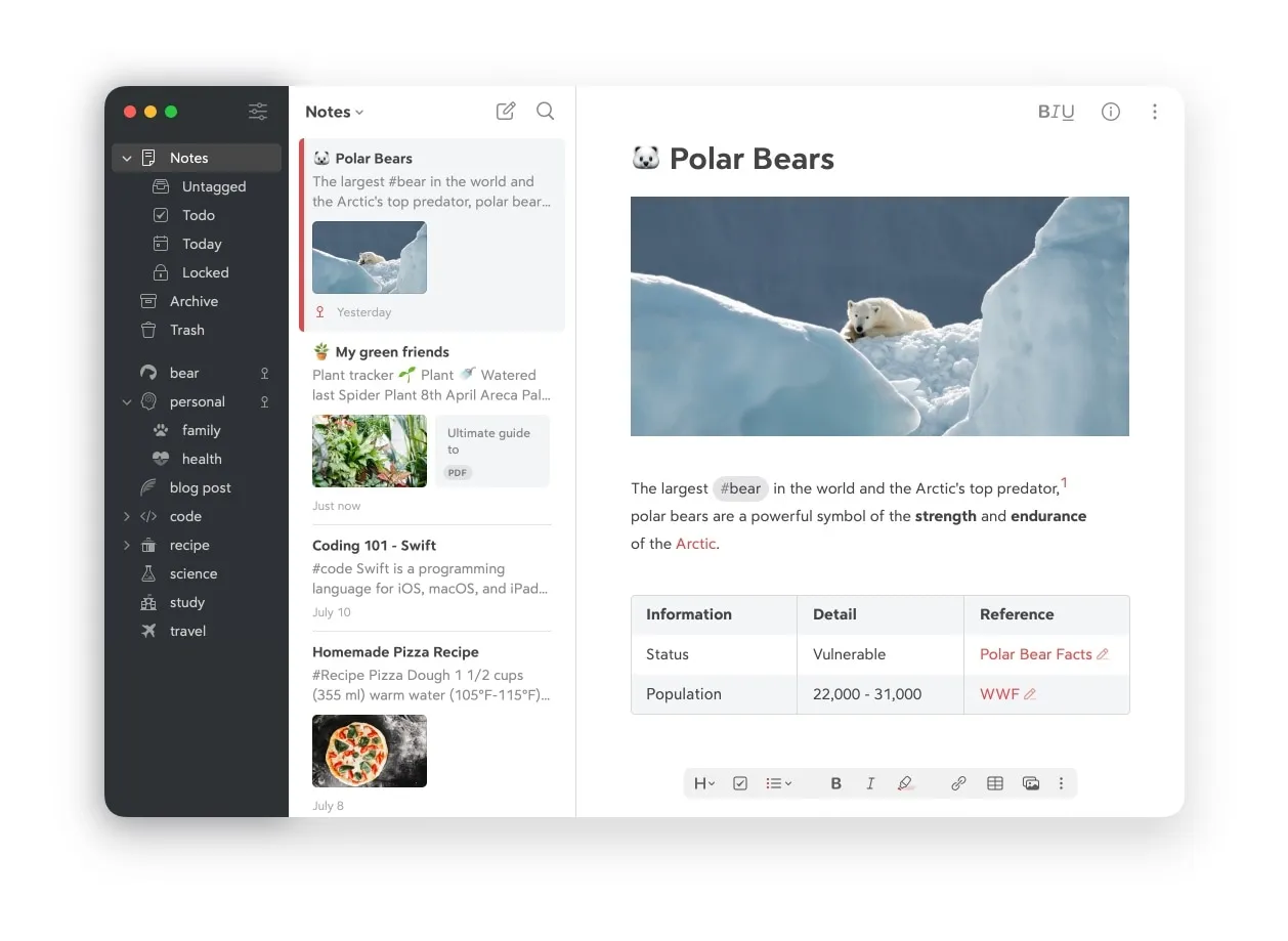 Bear (الأفضل لتدوين الملاحظات بأسلوب بسيط وخالٍ من عوامل التشتيت)