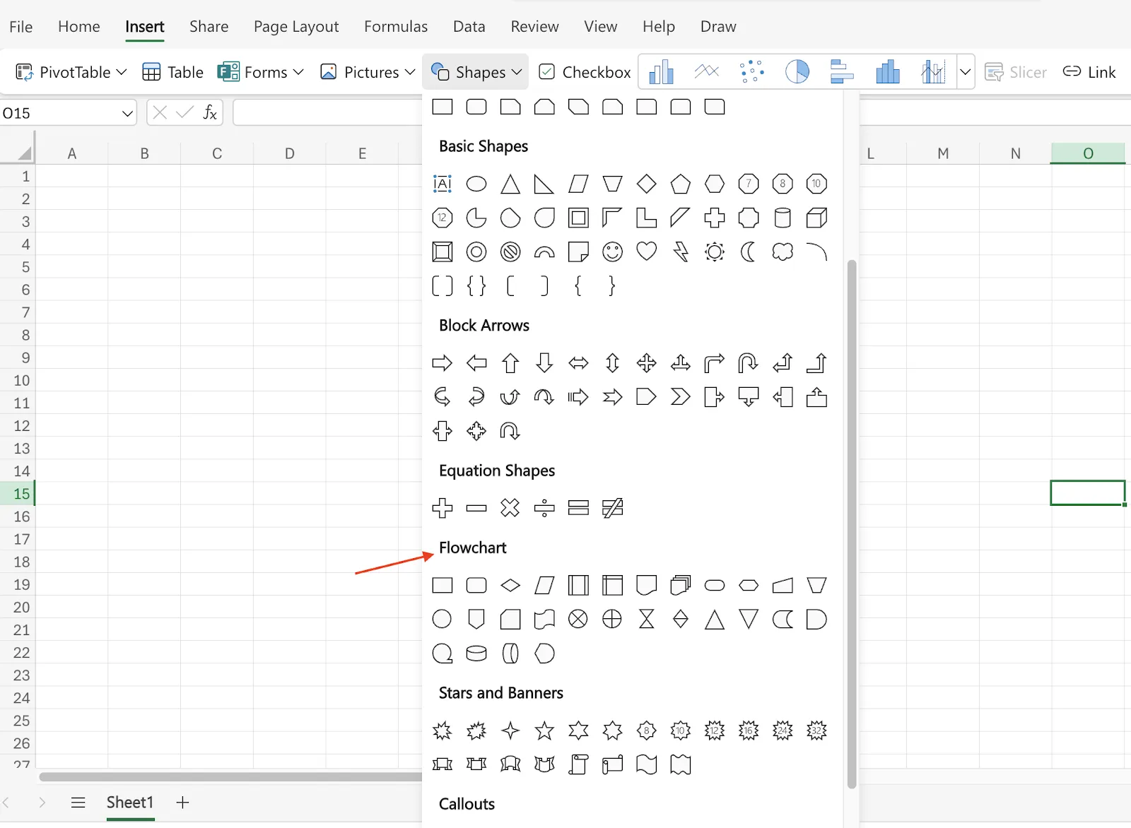แทรกรูปร่างใน MS Excel
