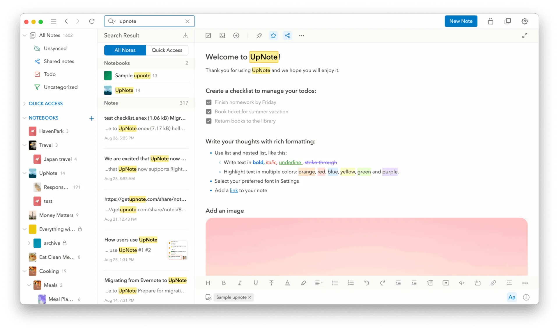 tramite UpNote: la migliore app per prendere note su Android