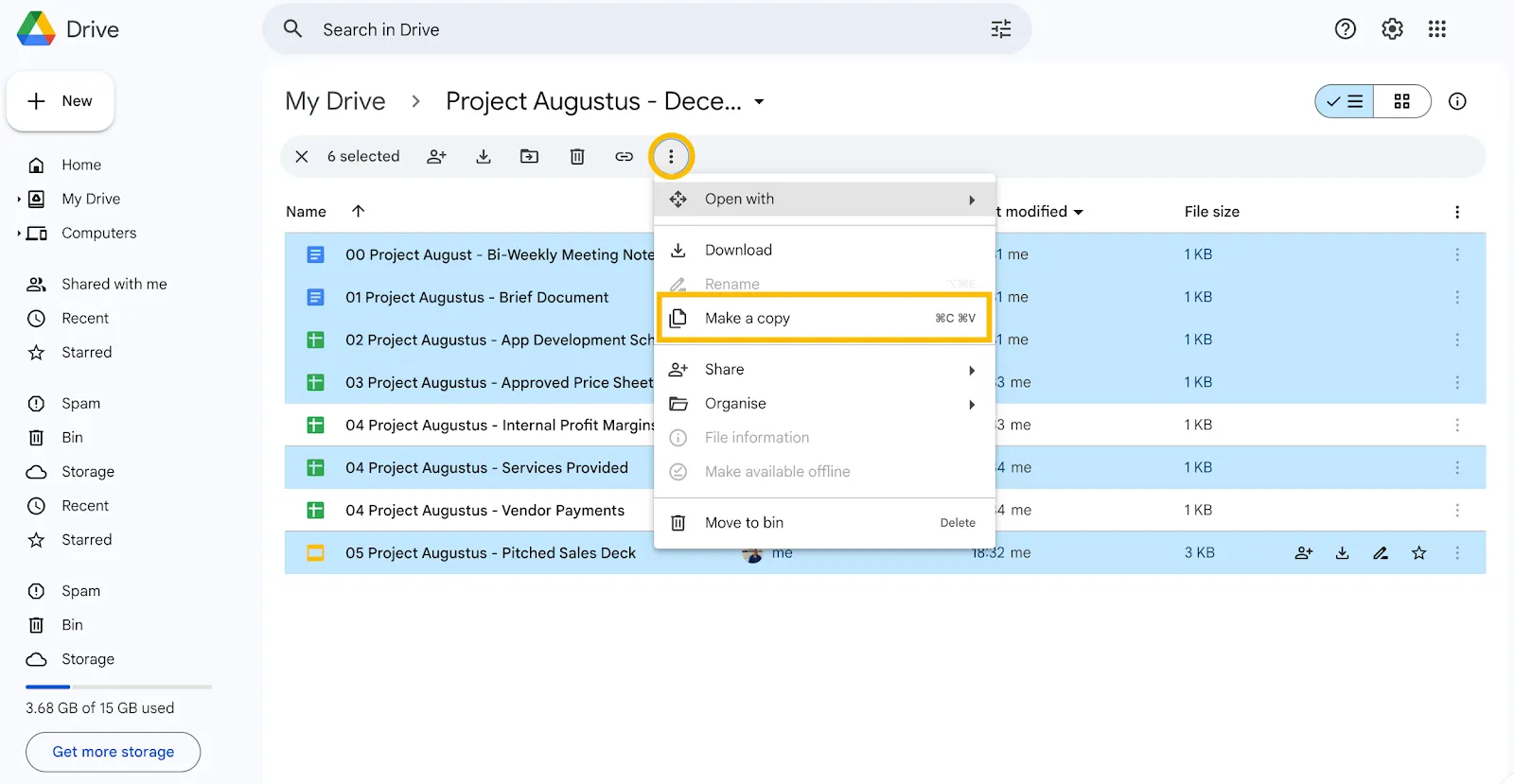 Comment copier un dossier dans Google Drive : étape 4