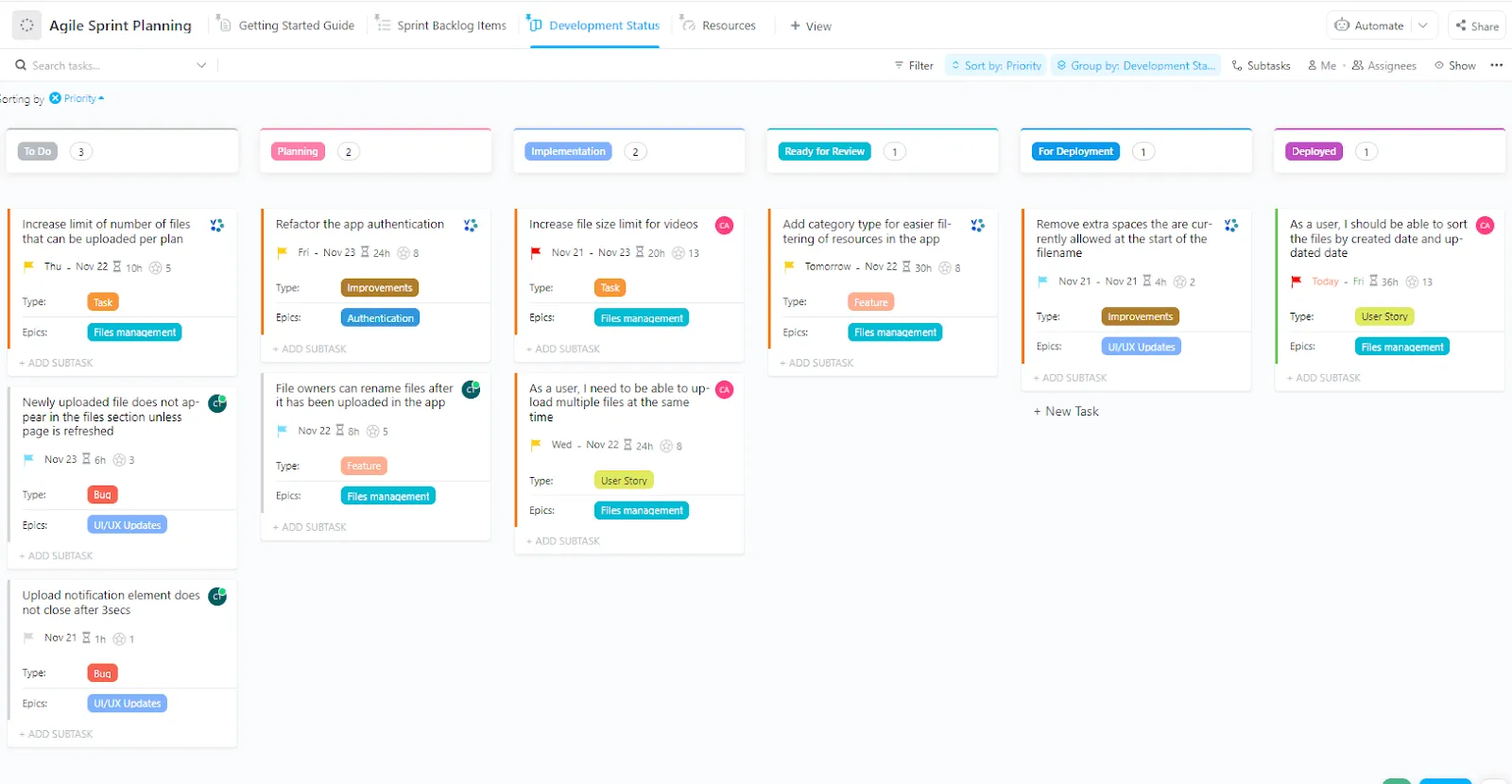ClickUp-Vorlage für agile Sprint-Planung