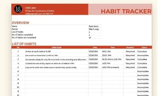Google Spreadsheets-gewoontetracker