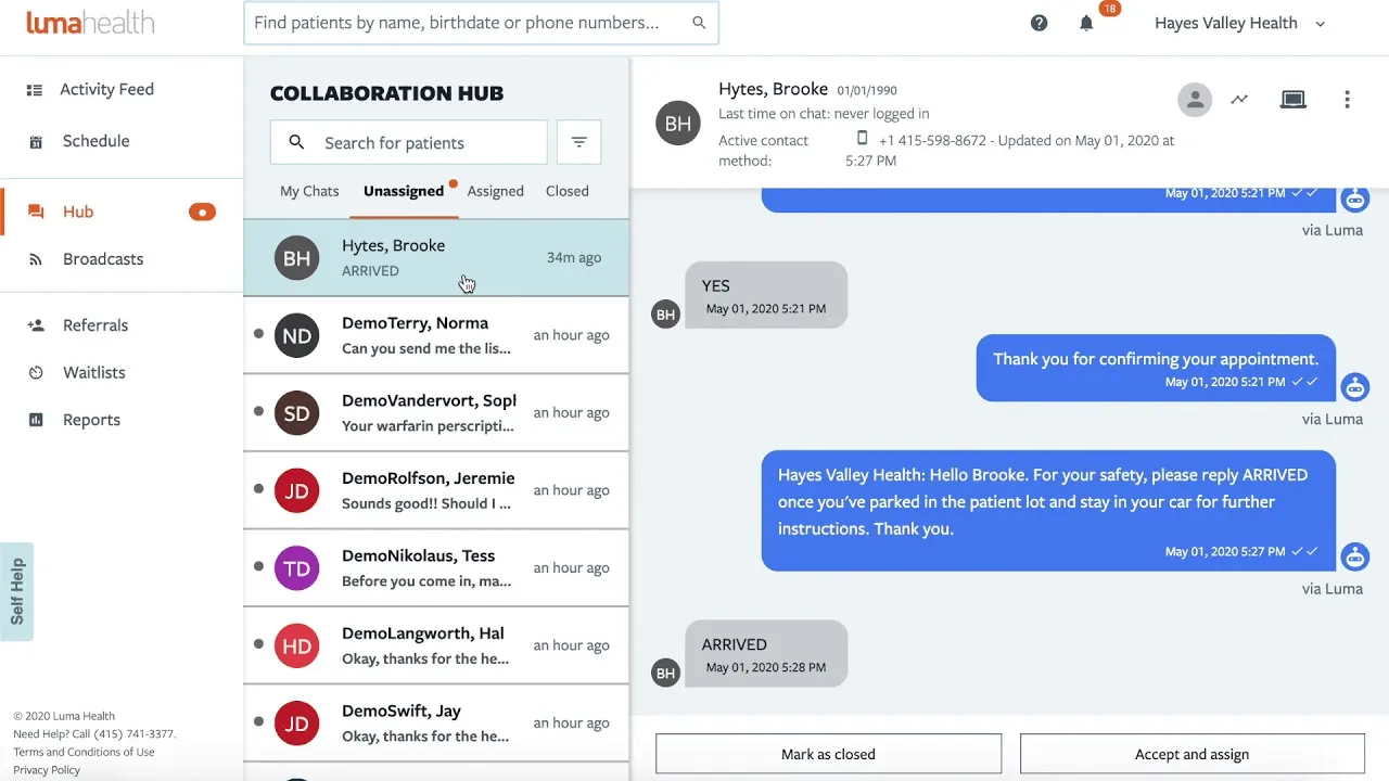 Luma Health: دردشة متوافقة مع HIPAA
