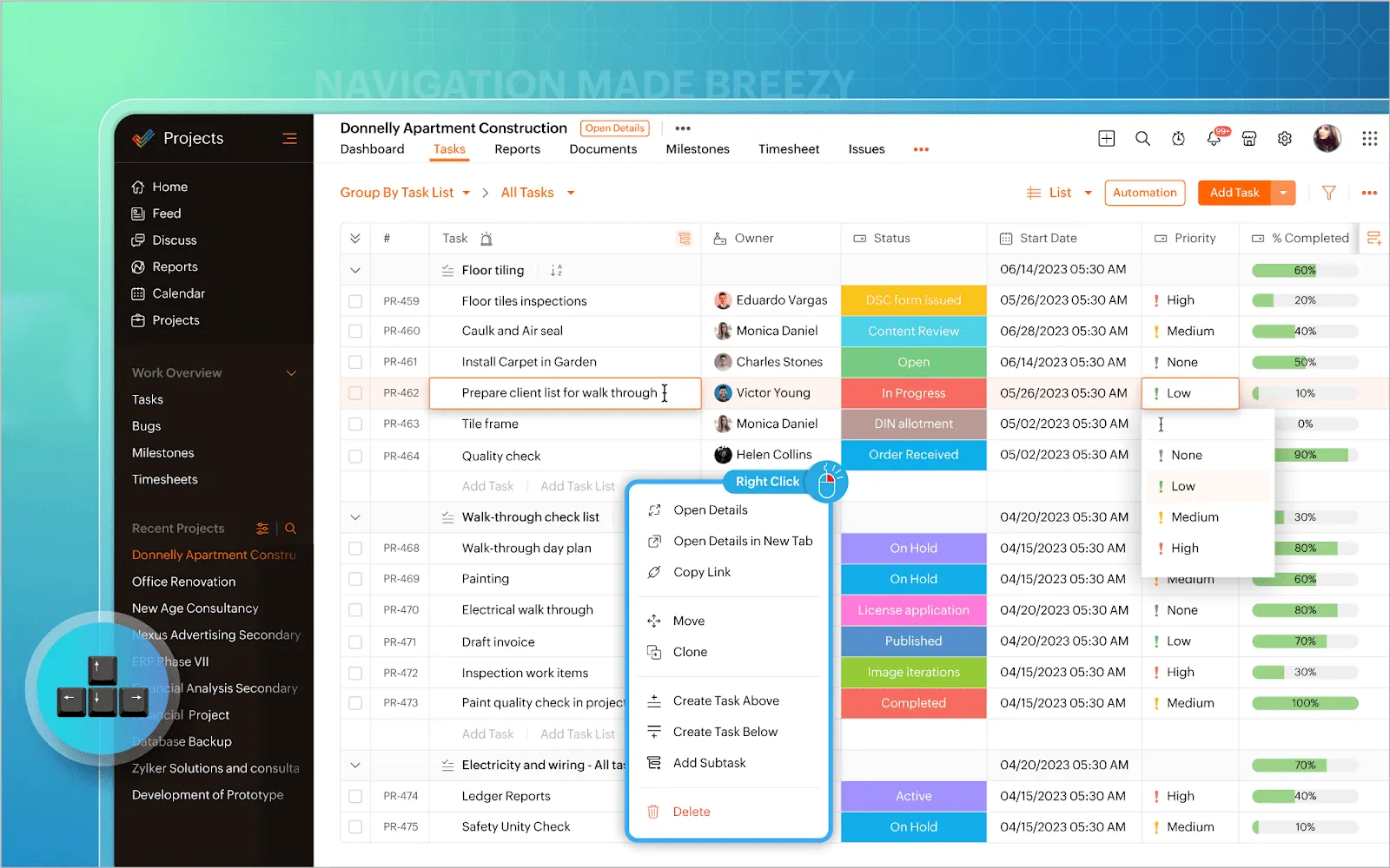 Zoho Projects : logiciel gratuit de gestion de projet de construction