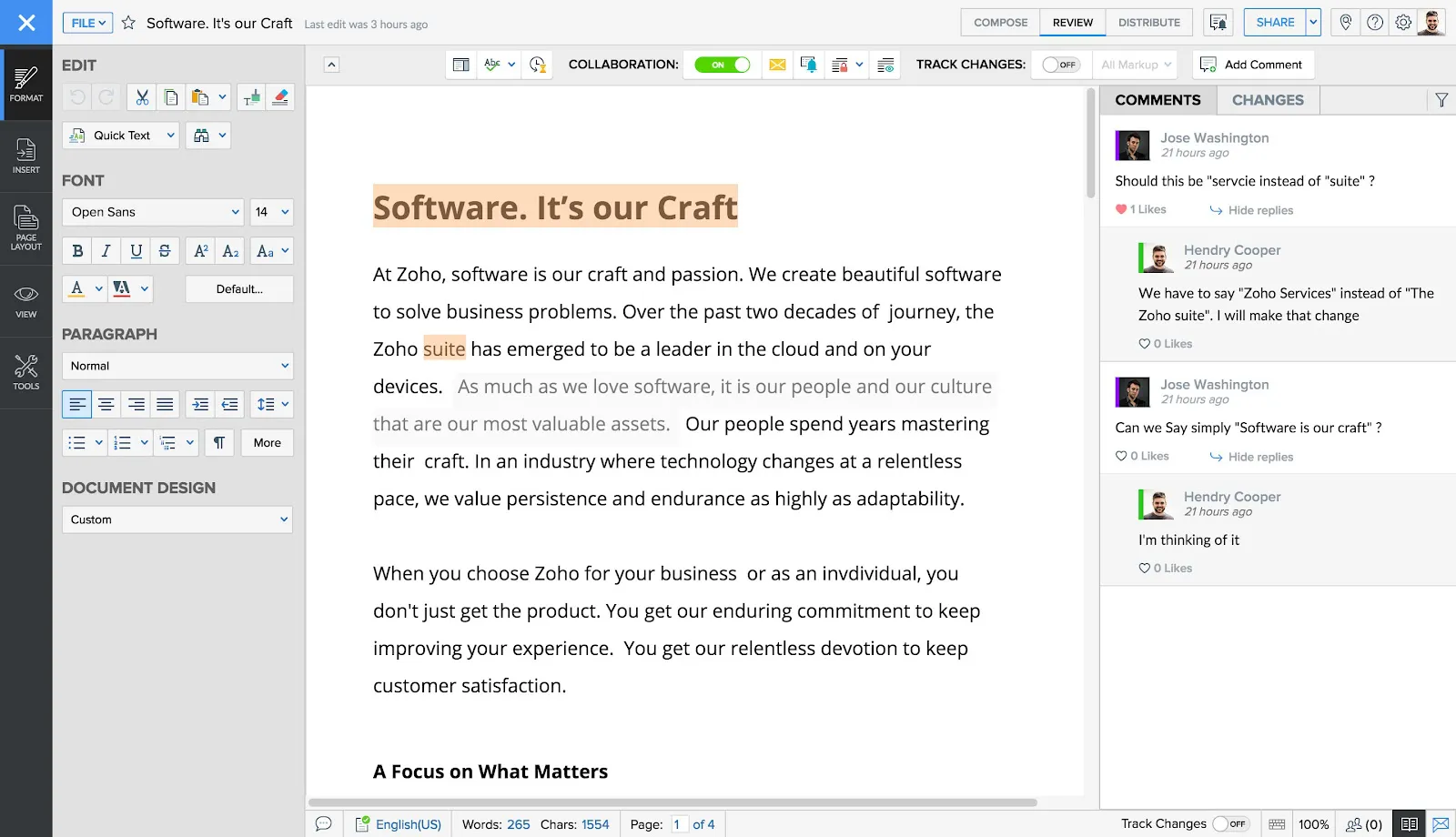 Alternativa ai documenti Google: Zoho Writer