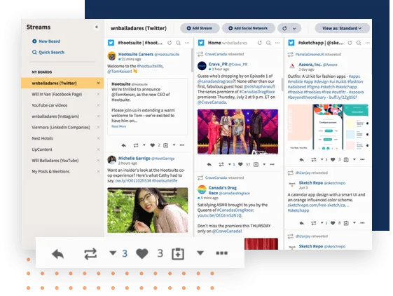 Bleiben Sie über wichtige Themen auf dem Laufenden, verfolgen Sie die Performance Ihrer Beiträge und Markennennungen und beobachten Sie die Aktivitäten Ihrer Mitbewerber mit Hootsuite.