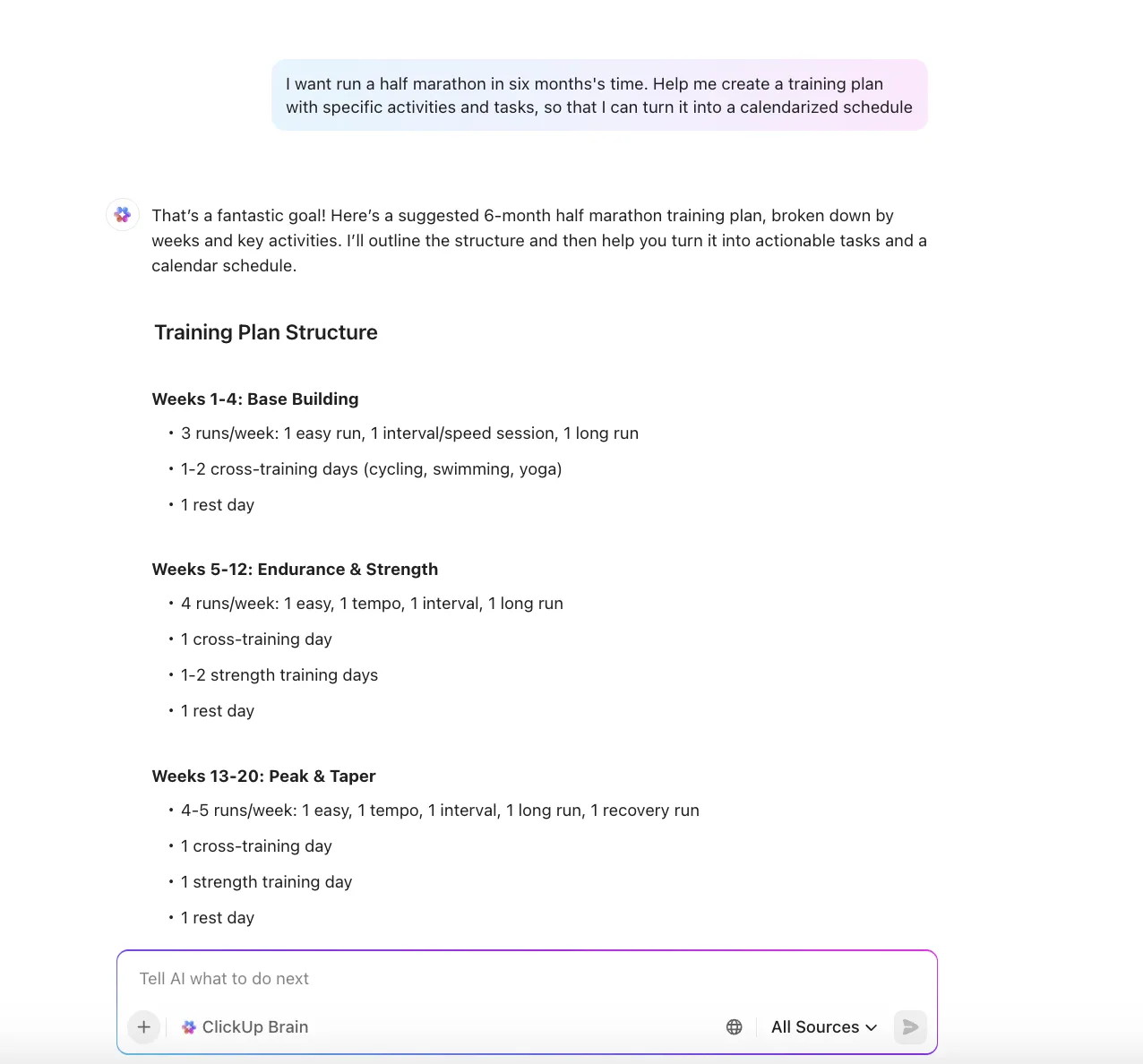 يمكن لـ ClickUp Brain تحويل رؤيتك إلى خطوات قابلة للتنفيذ