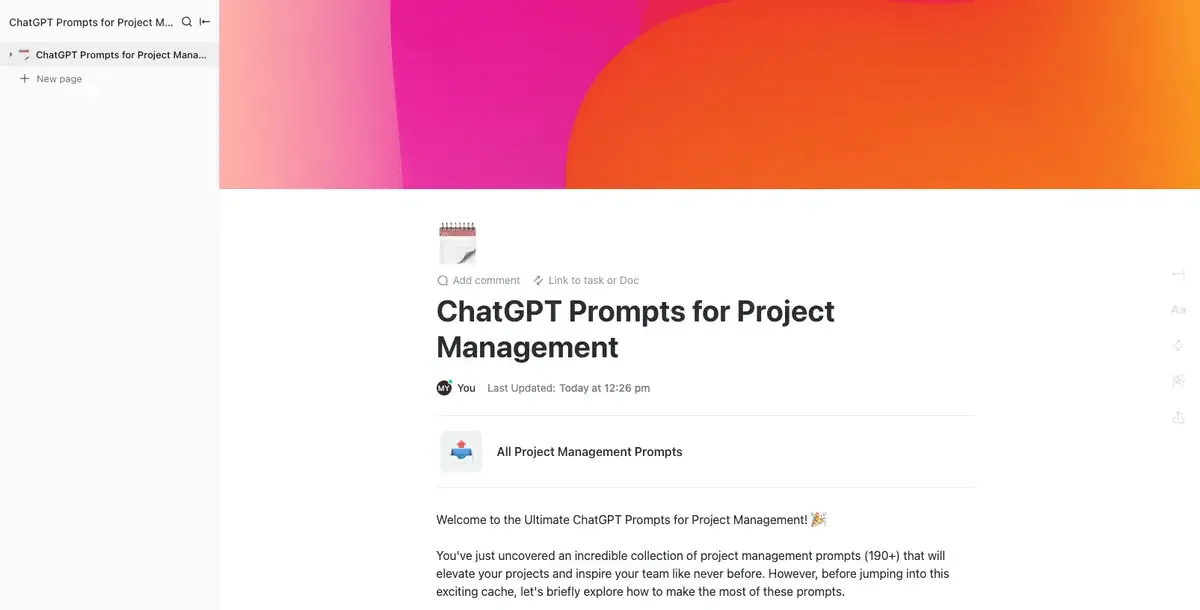 Uprość zadania związane z zarządzaniem projektami dzięki gotowemu szablonowi podpowiedzi ChatGPT dla ClickUp