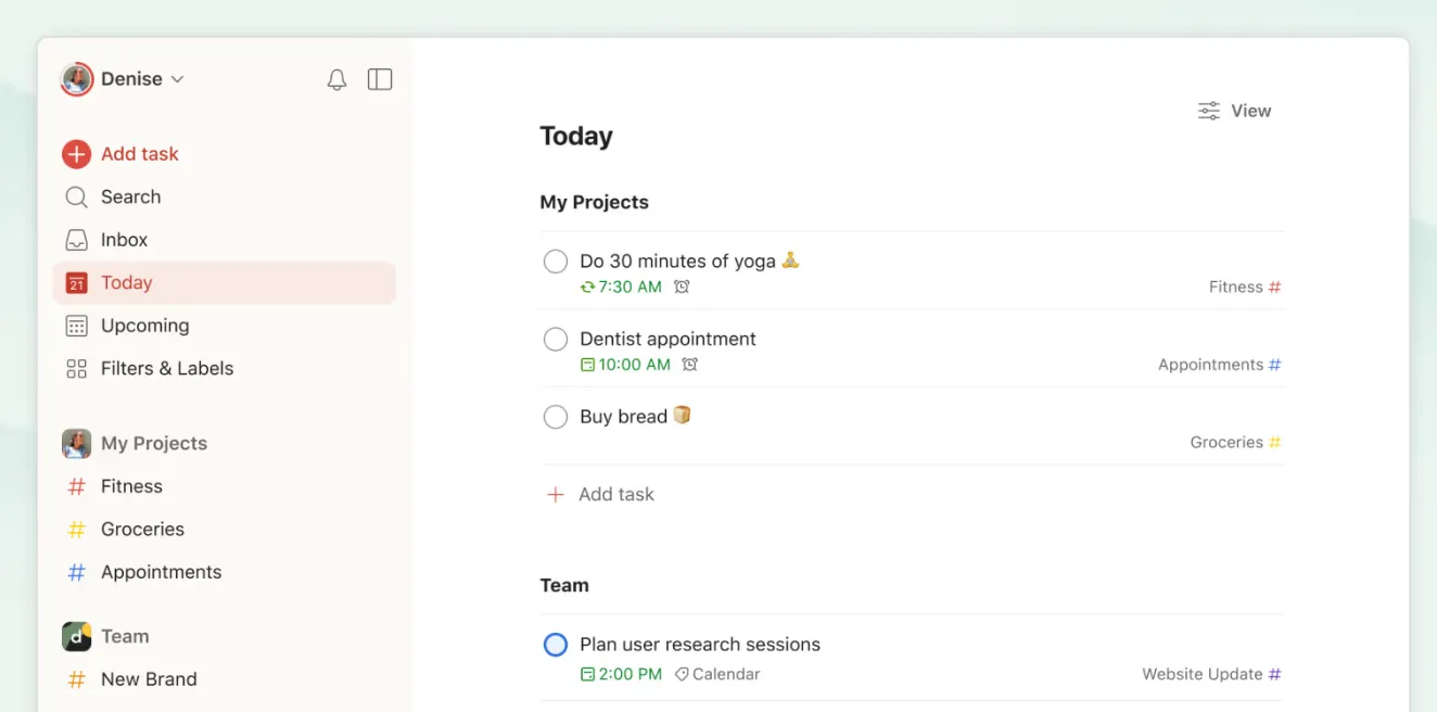 Todoist:  alternatief voor Sunsama