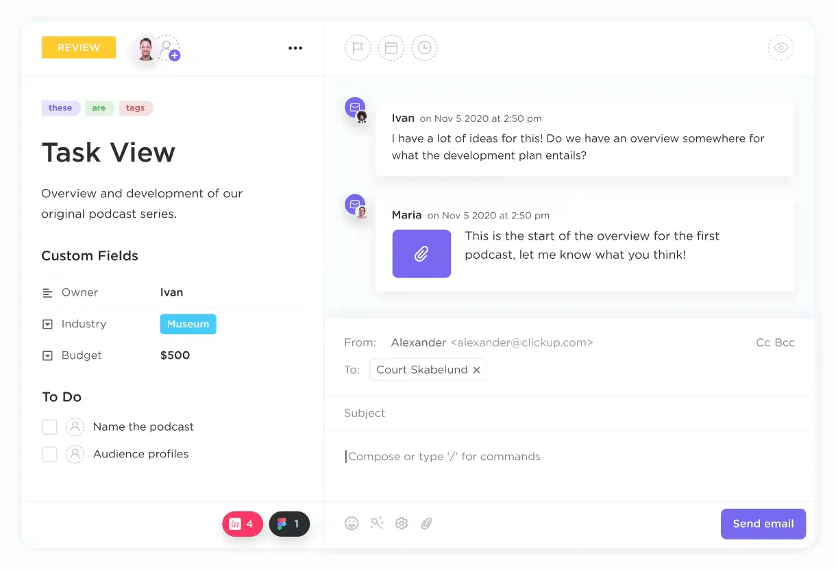 Vista de tareas de ClickUp