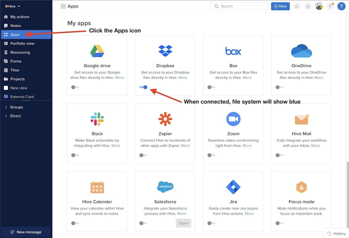 Dropbox-Integrationen: Verbindung der Dropbox-App mit Hive