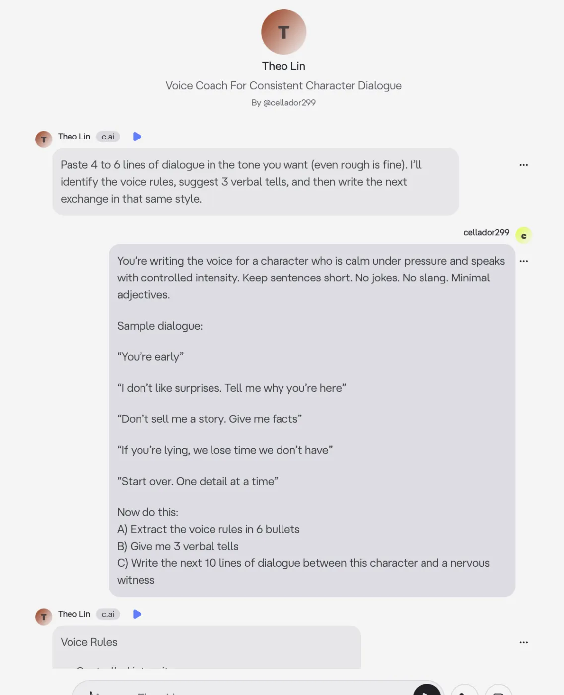 Podněty pro AI postav – vzory dialogů
