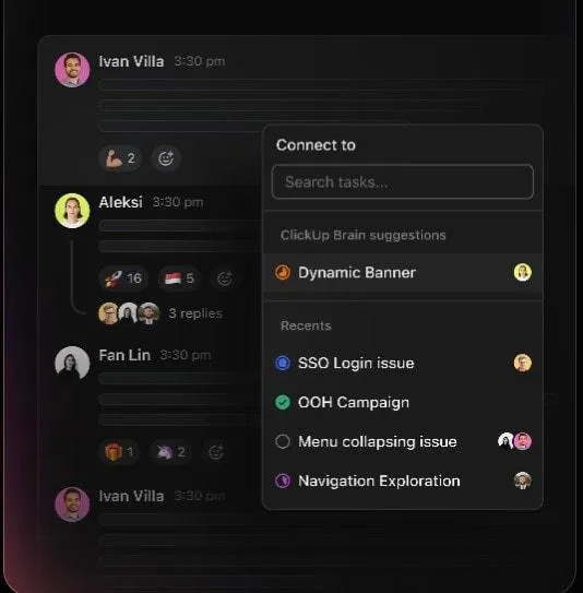 No chat, os membros da equipe visualizam sua disponibilidade e prioridades e podem até mesmo agendar reuniões diretamente.