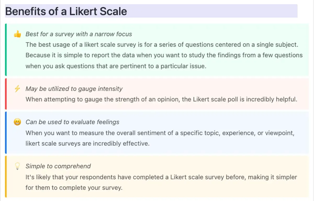 Realize pesquisas com a escala Likert e analise o feedback facilmente com o modelo de escala Likert do ClickUp.