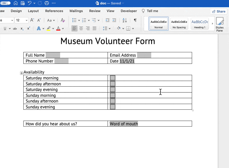 Personalizza l'altezza delle righe della tabella in Word