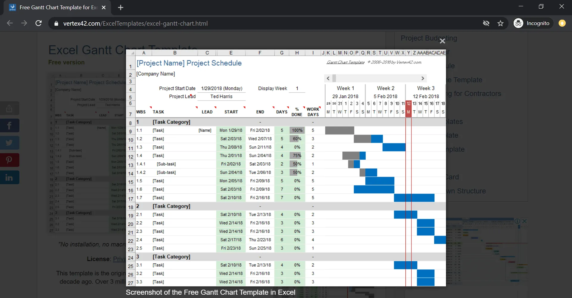 diagrama de Gantt en Excel