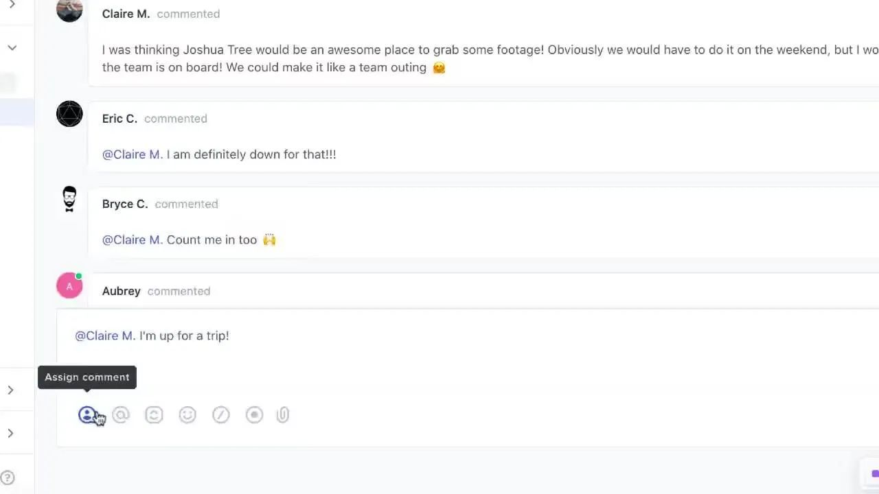 Verwenden Sie @mentions mit ClickUp Assign Comments für Entscheidungsmüdigkeit.