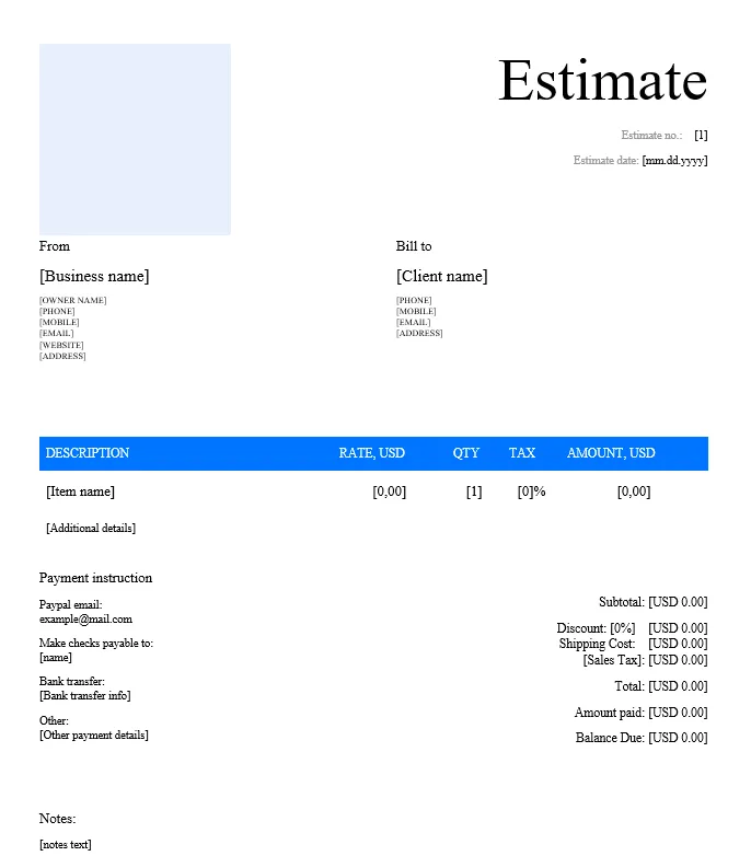 Modelo de orçamento do Word da Invoice Maker