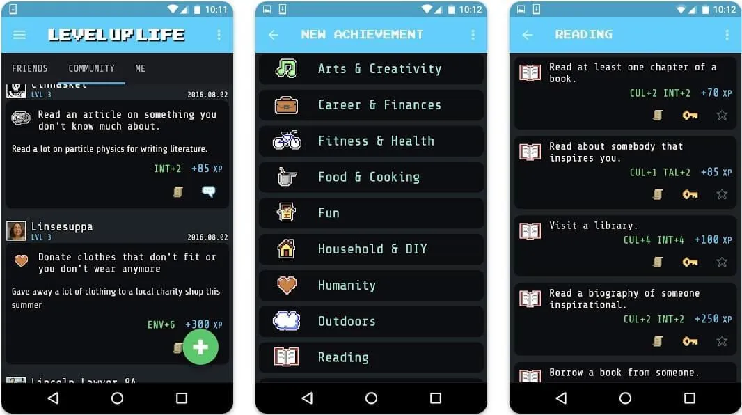 Ứng dụng Level Up Life Tính năng Danh sách thành tích và công việc