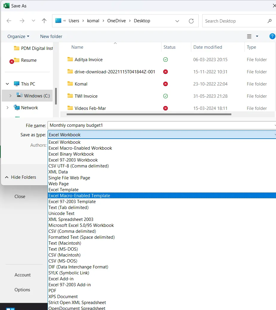 Salve-o como um modelo habilitado para macro em uma pasta de trabalho do Excel.