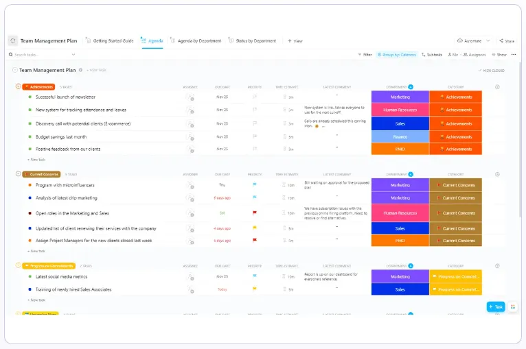 Planifiez et gérez vos projets avec clarté, communication et coordination à l'aide du modèle de plan de gestion d'équipe de ClickUp.