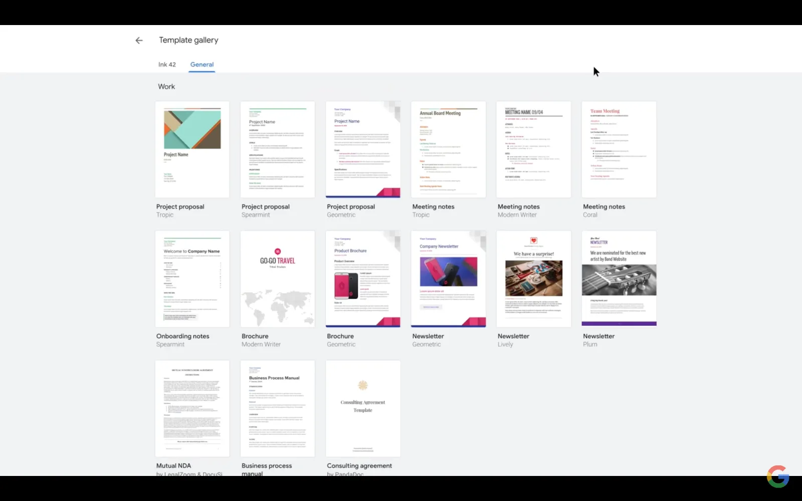 เทมเพลต Google Workspace