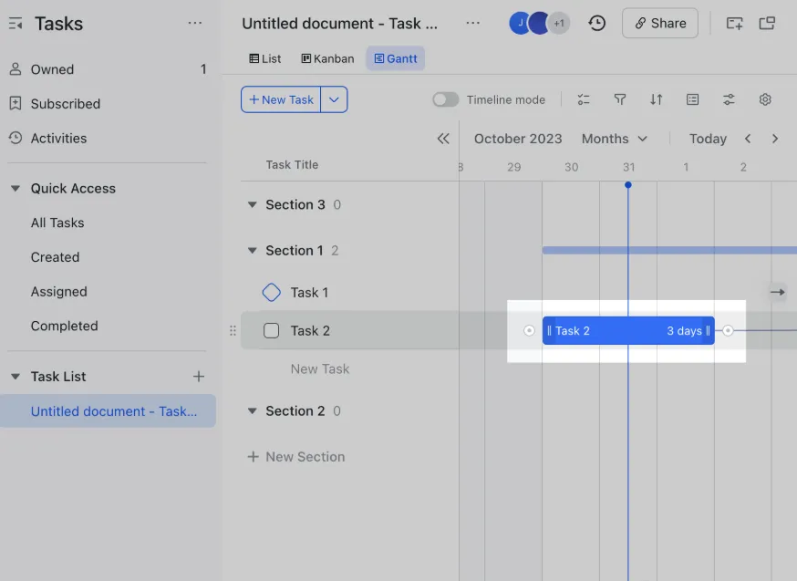 Larks Gantt-Diagramm-Ansicht: Lark vs. ClickUp