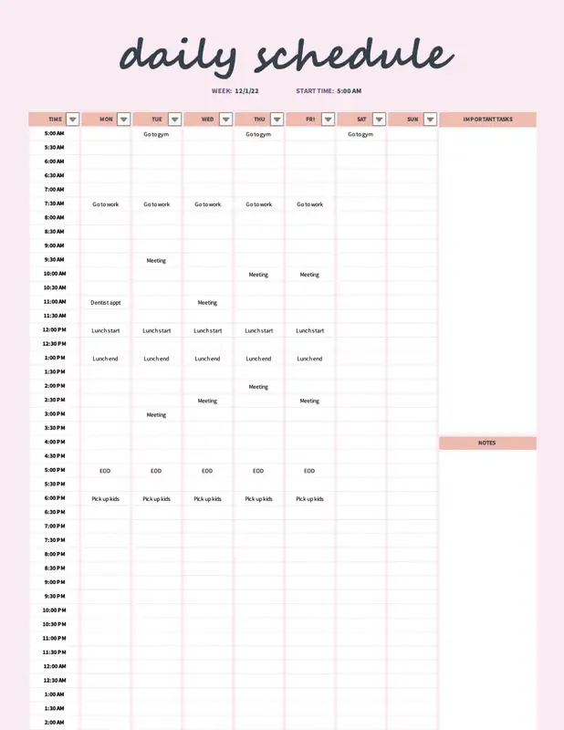 Mẫu lịch trình hàng ngày: Cách lập lịch trình trong Excel