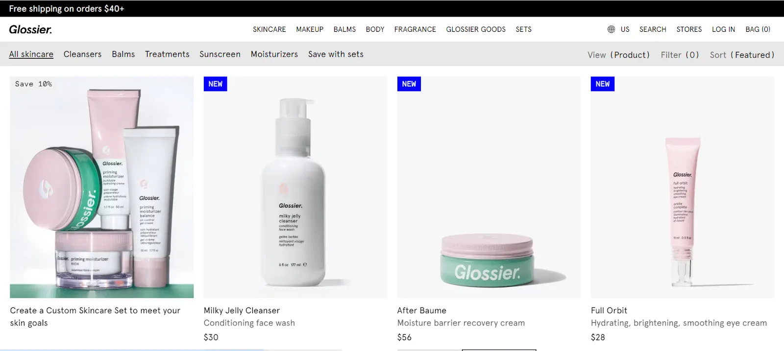 Página de inicio de Glossier