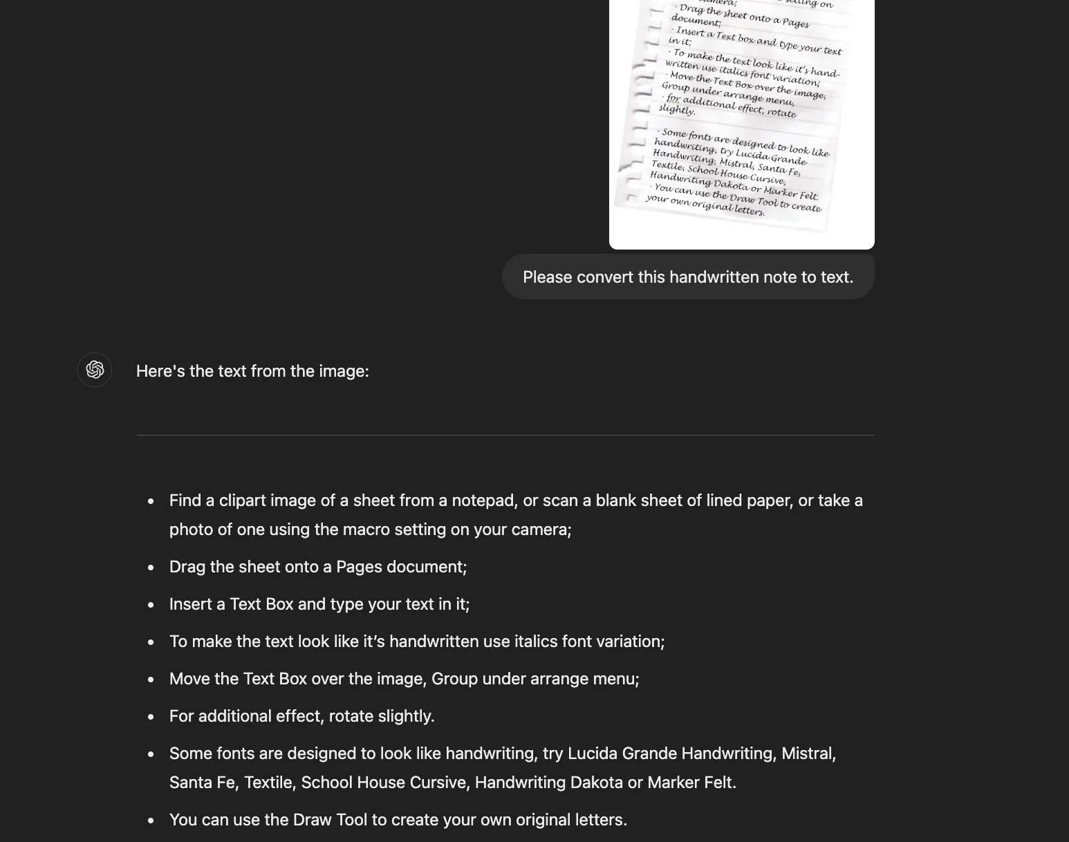 IA pour la prise de notes : saisissez vos notes manuscrites et convertissez-les en texte numérique avec ChatGPT.