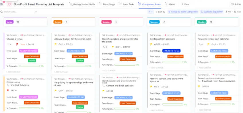 ClickUp-Vorlage für die Planung gemeinnütziger Ereignisse