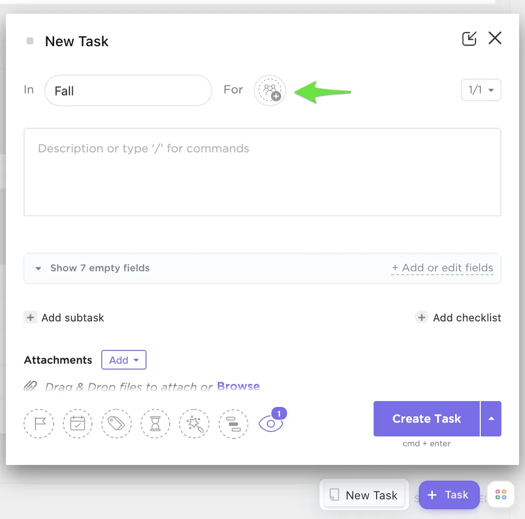 Creación de nuevas tareas en ClickUp