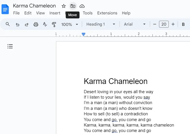 Sposta icona nei Documenti Google