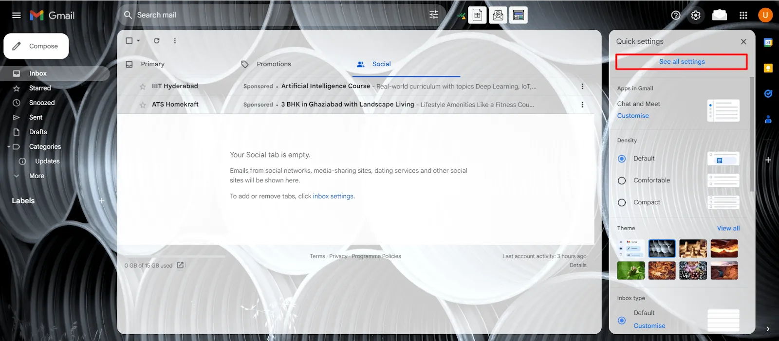 Apri le impostazioni in Gmail