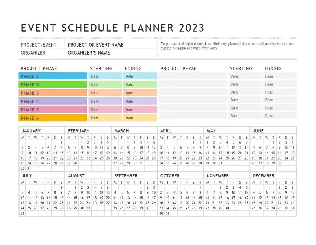 Excel-Software für die Planung von Ereignissen